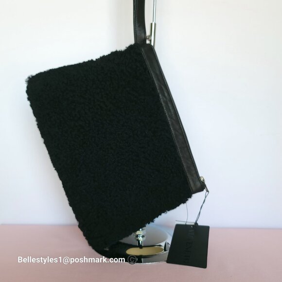 VIAVENETO Delilah Curly Lambskin Shearling Large Pouch/Wristlet- Black color - Picture 2 of 16